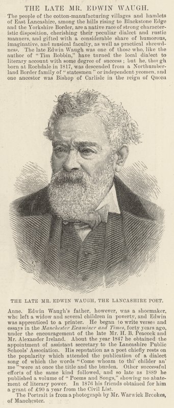 Il defunto Signor Edwin Waugh, il Poeta del Lancashire (incisione) da English School