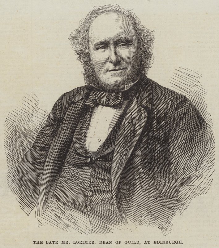 Il defunto signor Lorimer, Decano della Gilda, a Edimburgo (incisione) da English School