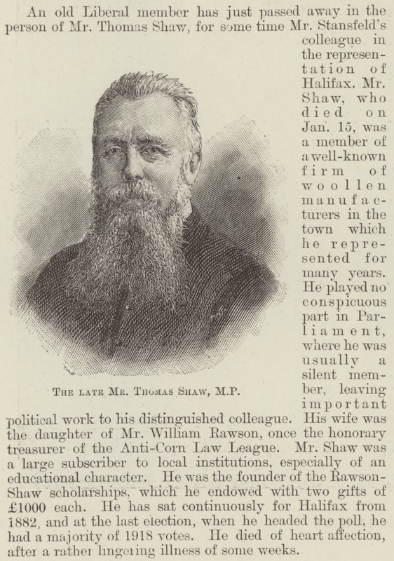 Il defunto signor Thomas Shaw, MP da English School