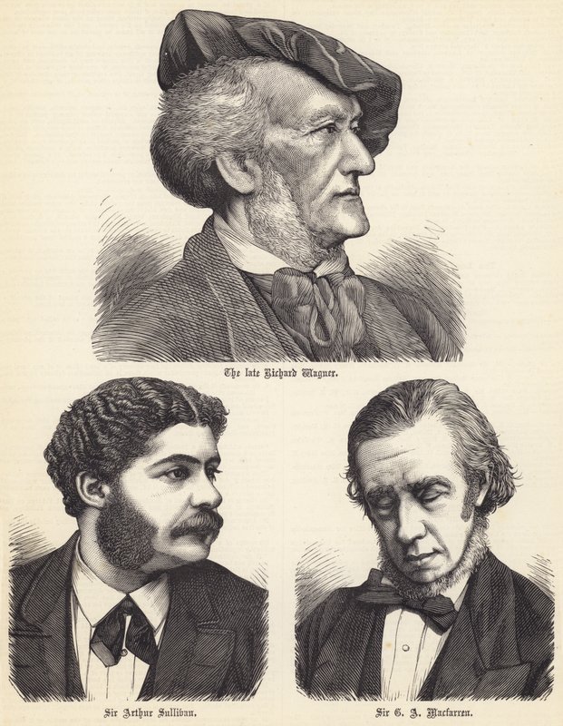 Il defunto Richard Wagner, Sir Arthur Sullivan, Sir G A Macfarren (incisione) da English School