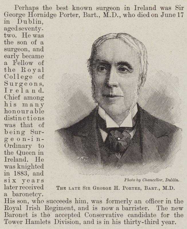 Il defunto Sir George H Porter, baronetto, MD da English School