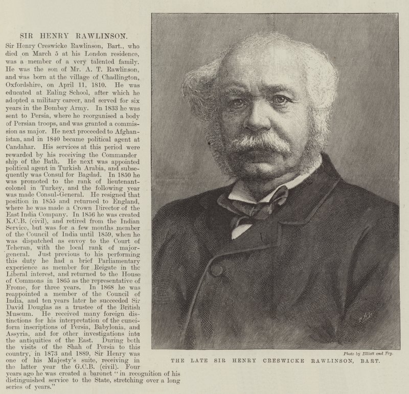 Il defunto Sir Henry Creswicke Rawlinson, baronetto da English School