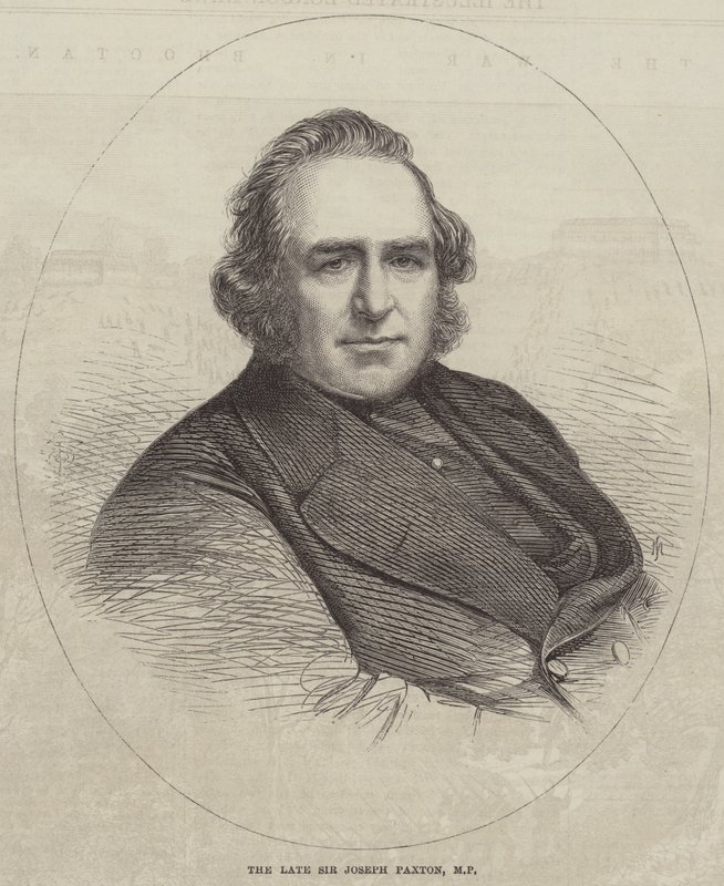 Il defunto Sir Joseph Paxton, MP (incisione) da English School