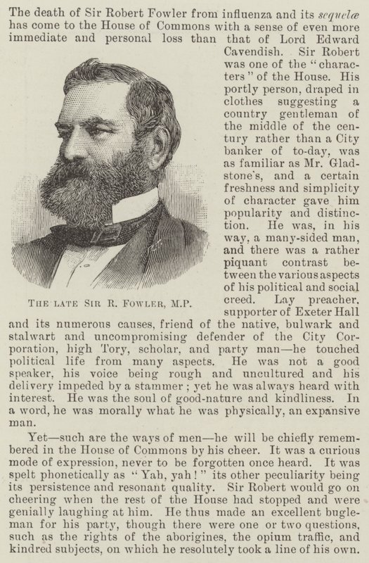 Il defunto Sir R Fowler, MP da English School