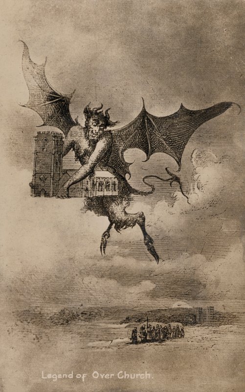 La leggenda del diavolo e della Chiesa di San Chad nel villaggio di Over, Cheshire da English School