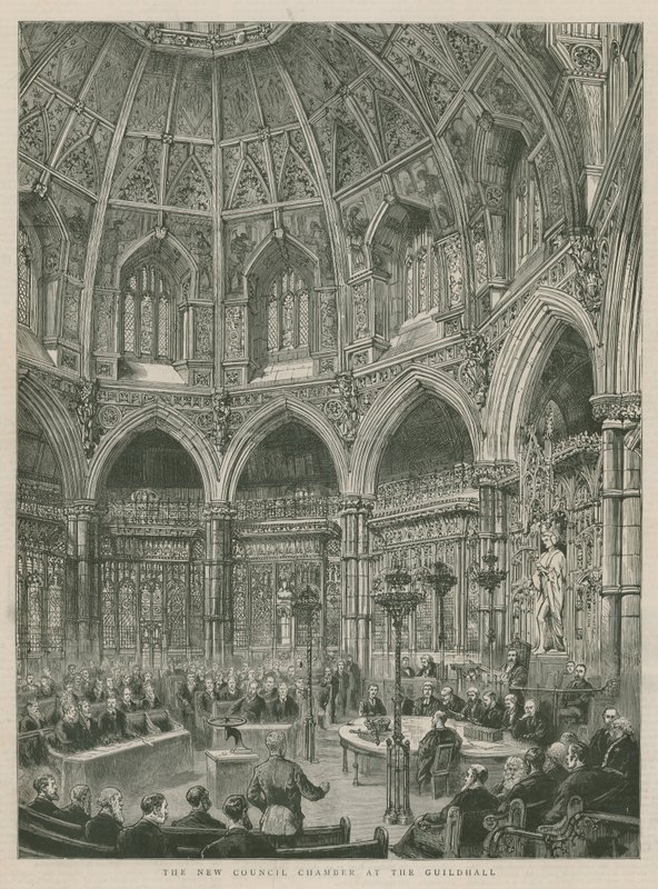 Le nuove sale del consiglio al Guildhall, Londra da English School