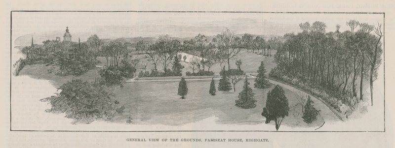 Il nuovo parco pubblico a Highgate: vista generale dei terreni, Fairseat House, Highgate da English School