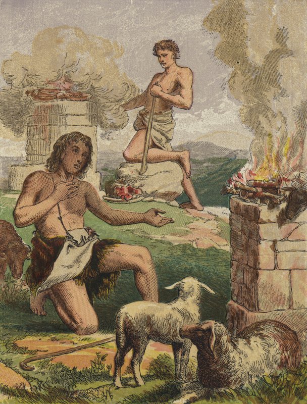 Le offerte di Caino e Abele (litografia a colori) da English School