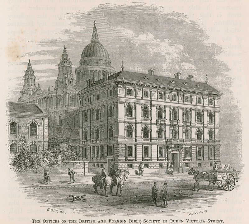 Gli uffici della British and Foreign Bible Society in Queen Victoria Street, Londra da English School