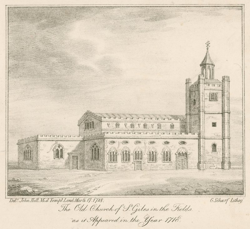 La vecchia chiesa di St Giles in the Fields, Londra, come appariva nell