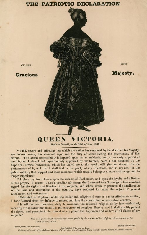 La dichiarazione patriottica della sua Graziosa Maestà la Regina Vittoria, fatta in consiglio il 20 giugno 1837 da English School