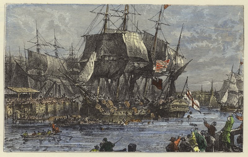 Il popolo di Boston getta il tè in mare da English School