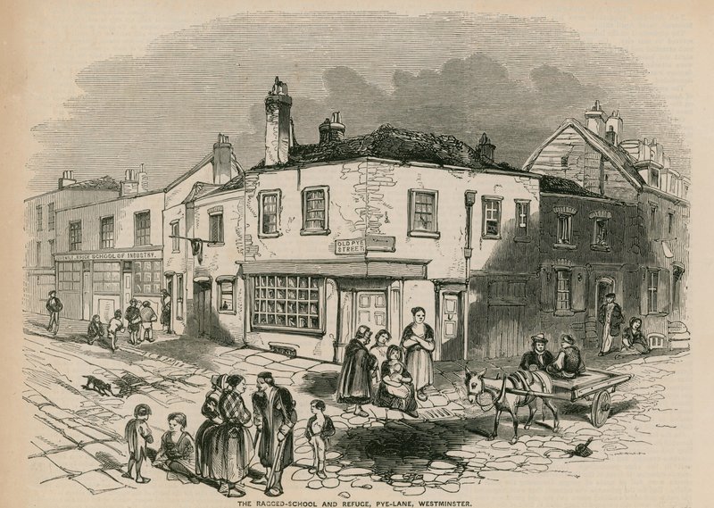 La scuola per poveri e rifugio, Pye Lane, Westminster, Londra da English School