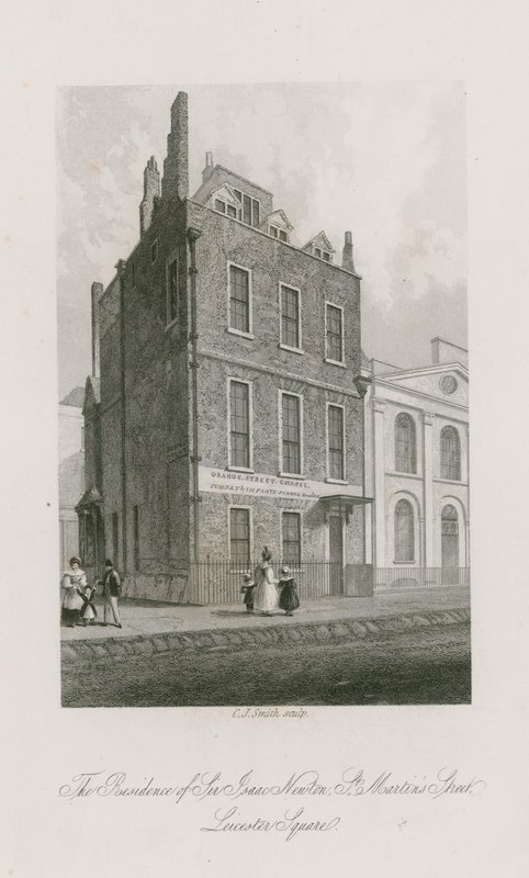 La residenza di Sir Isaac Newton, St Martins Street, Leicester Square, Londra da English School