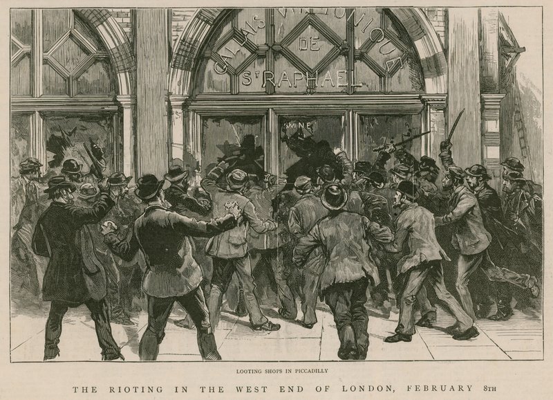 I disordini nel West End di Londra, 8 febbraio 1886: Saccheggio di negozi a Piccadilly da English School