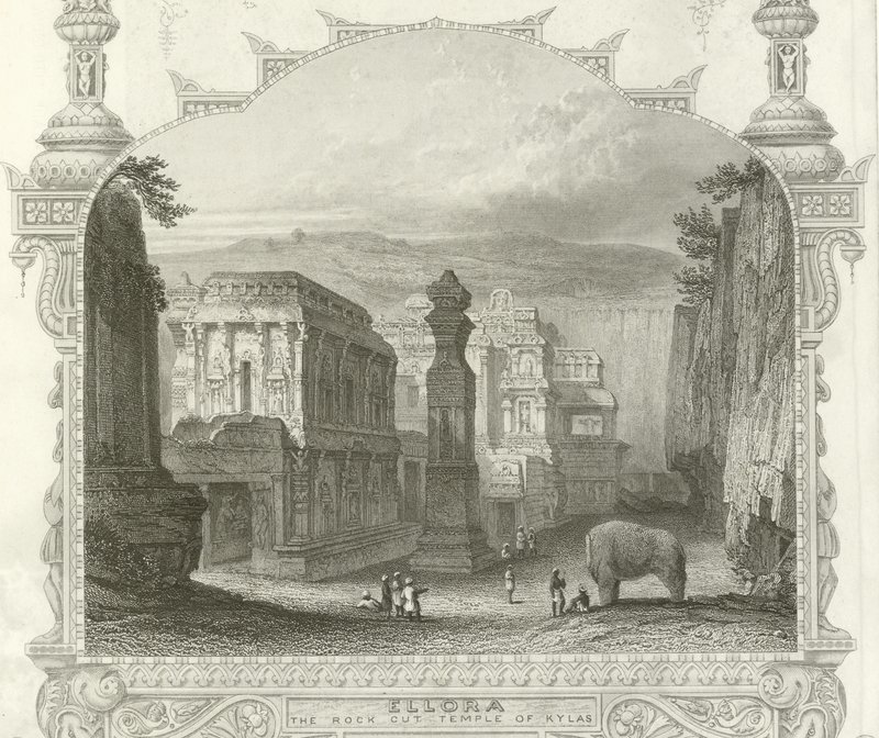 Il tempio scavato nella roccia di Kailah, Ellora, India da English School