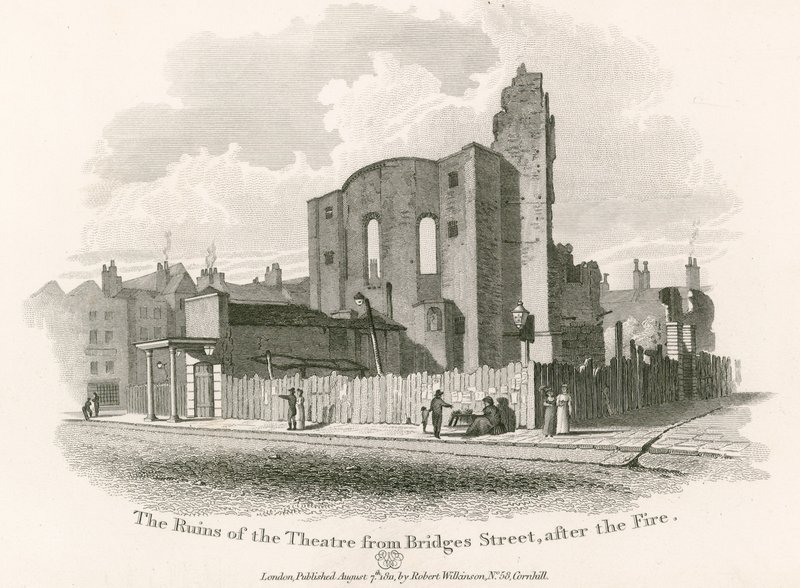 Le rovine del Royal Theatre, Drury Lane, da Bridges Street da English School