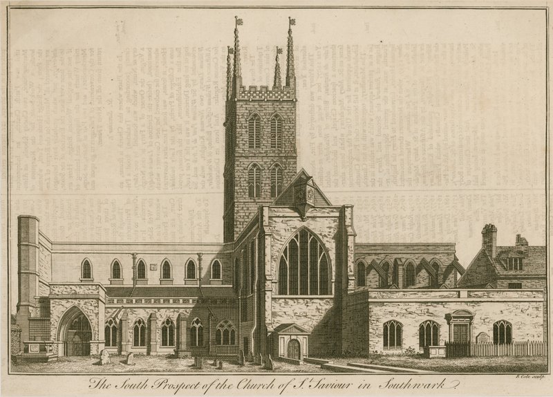 Prospetto sud della Chiesa di San Salvatore, Southwark, Londra da English School