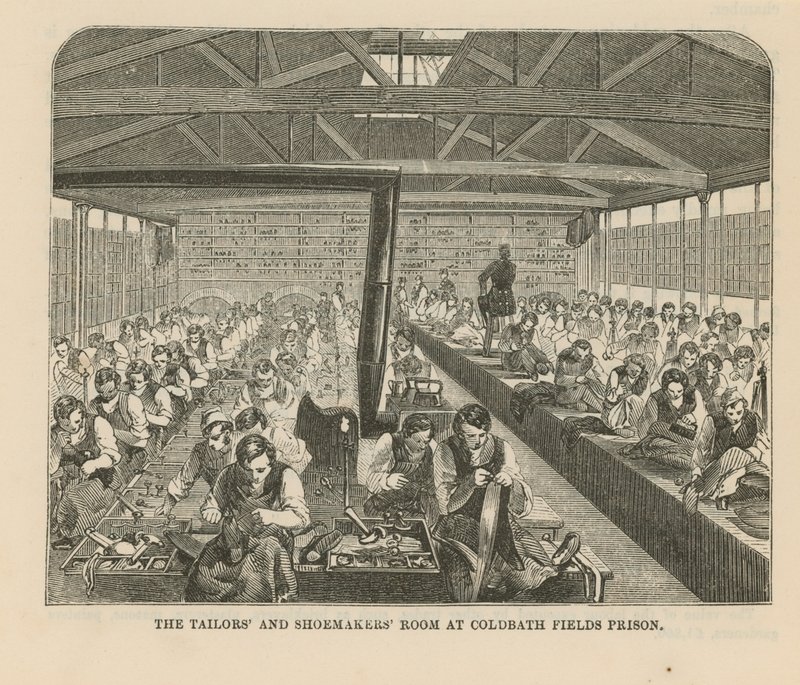 Sala dei sarti e calzolai alla prigione di Coldbath Fields da English School