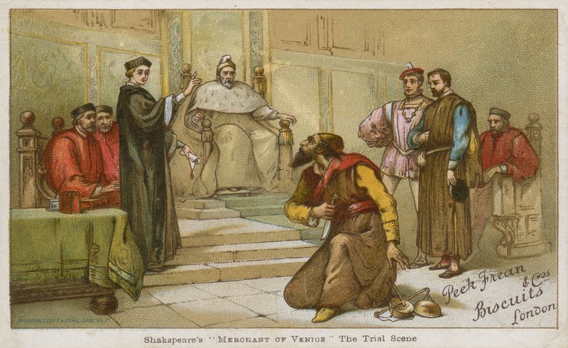 La scena del processo da Il mercante di Venezia di Shakespeare da English School