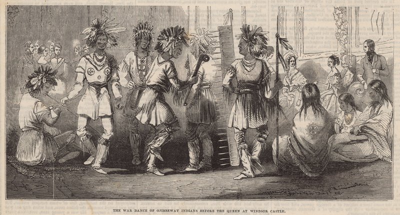La danza di guerra degli indiani Ojibbeway davanti alla Regina al Castello di Windsor da English School