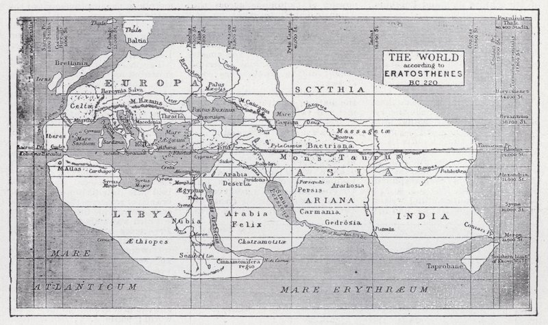 Il mondo secondo Eratostene, 220 a.C. da English School
