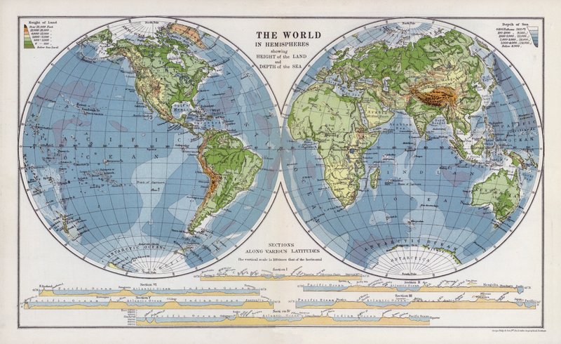 Il mondo in emisferi che mostra l