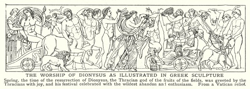 Il culto di Dioniso come illustrato nella scultura greca (litografia) da English School