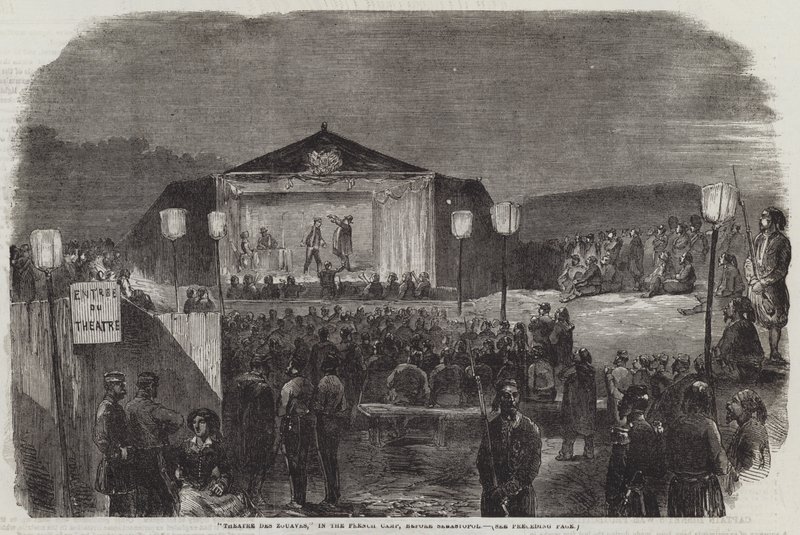 "Teatro degli Zuavi," nel campo francese, davanti a Sebastopoli (incisione) da English School
