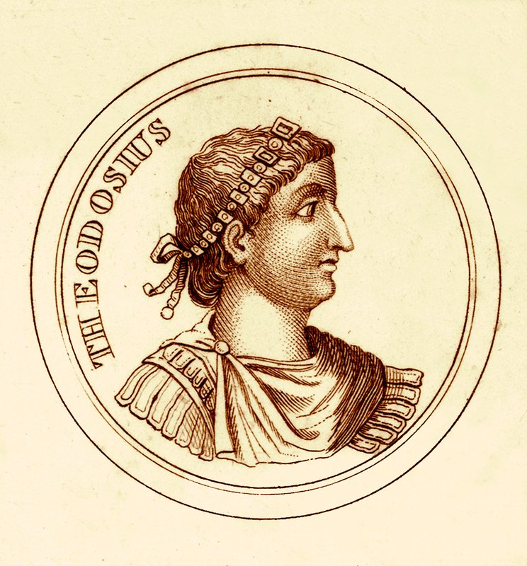 Teodosio, illustrazione da Il Dizionario Storico Universale di George Crabb, pubblicata nel 1825 da English School