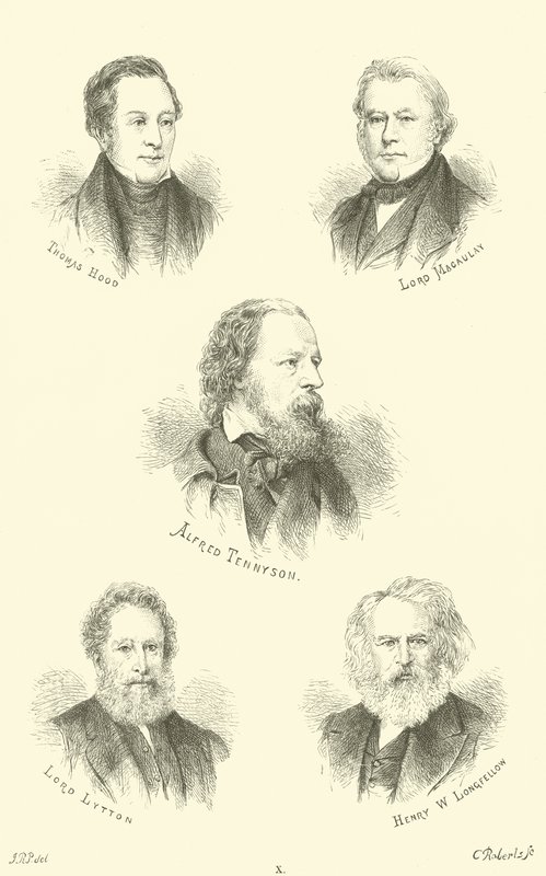 Thomas Hood, Lord Macaulay, Alfred Tennyson, Lord Lytton, Henry W Longfellow da English School