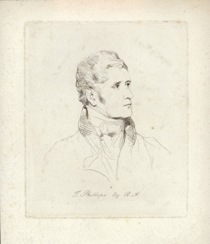 Thomas Phillips, pittore di ritratti e soggetti inglese. Acquaforte di Mary Dawson Turner da English School