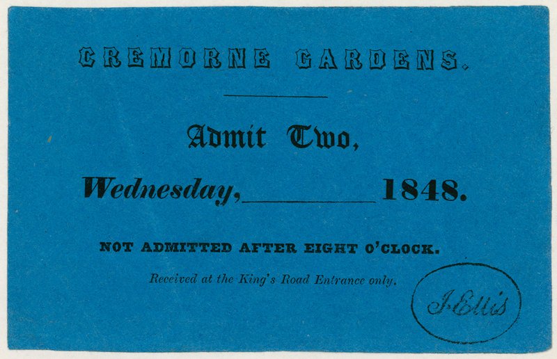 Biglietto per Cremorne Gardens, Londra, 1848 da English School