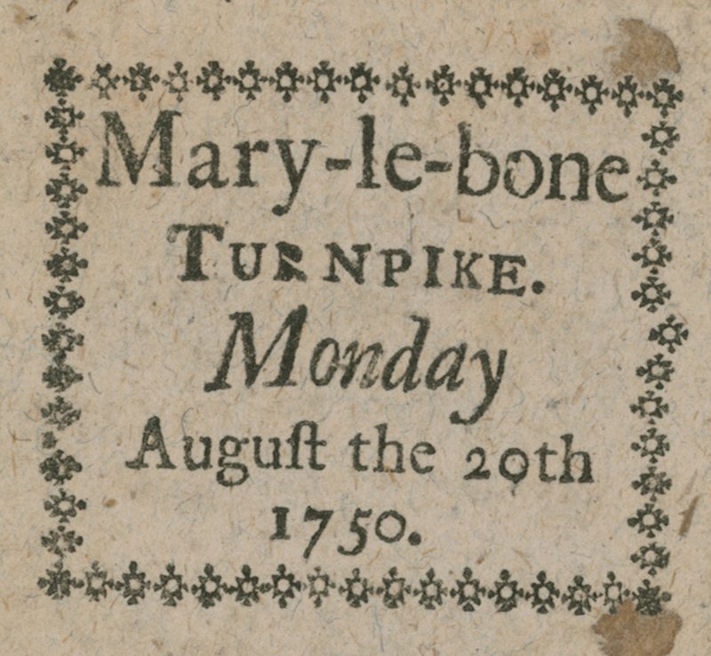 Biglietto per il Mary-le-Bone Turnpike da English School