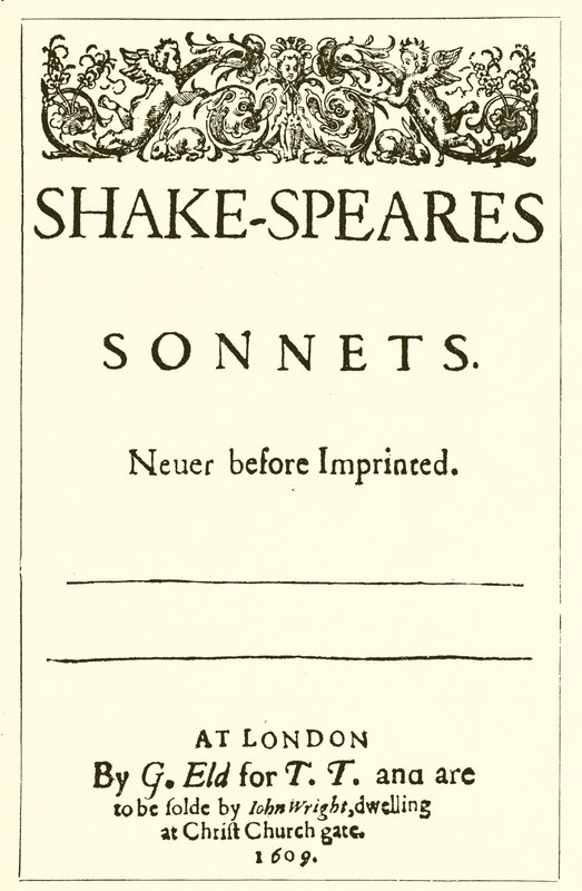 Pagina del titolo dei Sonetti di Shakespeare, 1609 da English School