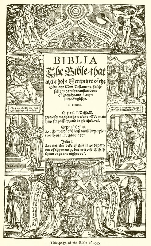 Pagina del titolo della Bibbia del 1535 da English School