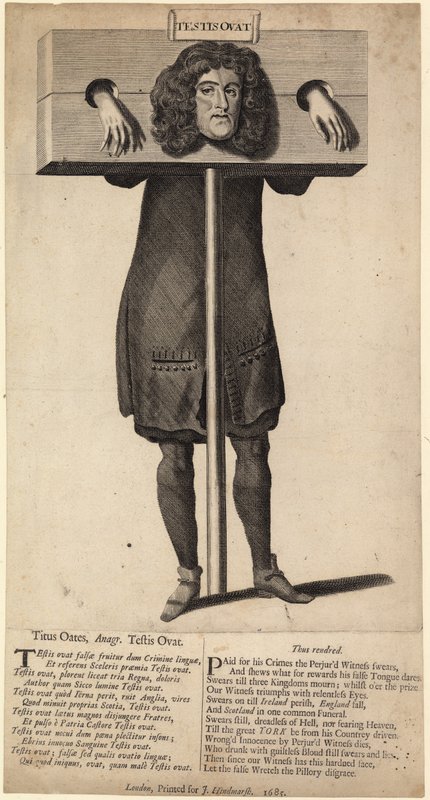 Tito Oates alla gogna, pubblicato nel 1685 da English School