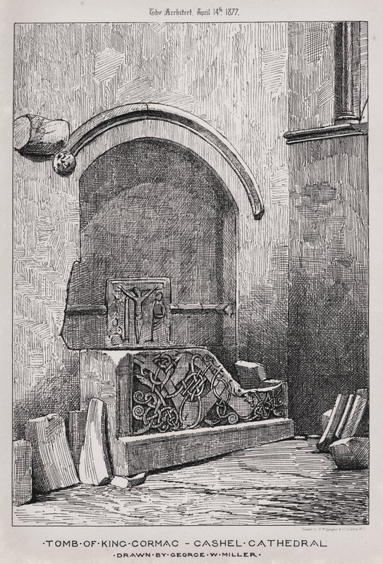 Tomba del Re Cormac, Cattedrale di Cashel (incisione) da English School