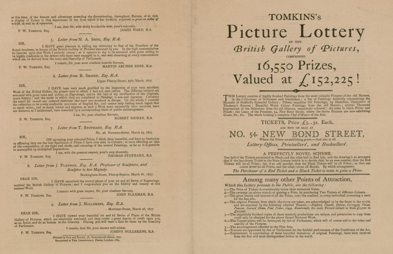 Lotteria di immagini di Tomkins della British Gallery of Pictures da English School