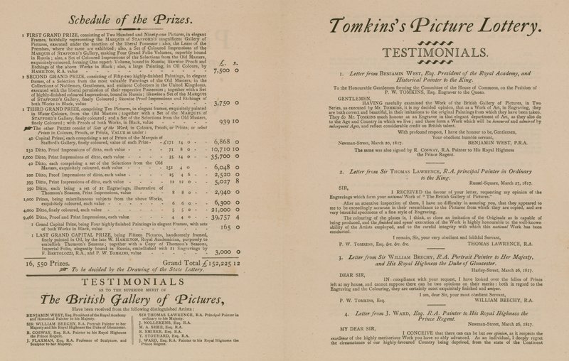 Lotteria di immagini di Tomkins della British Gallery of Pictures da English School