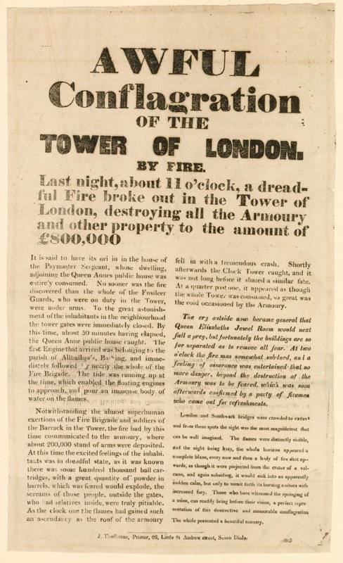 Incendio della Torre di Londra, 1841 da English School