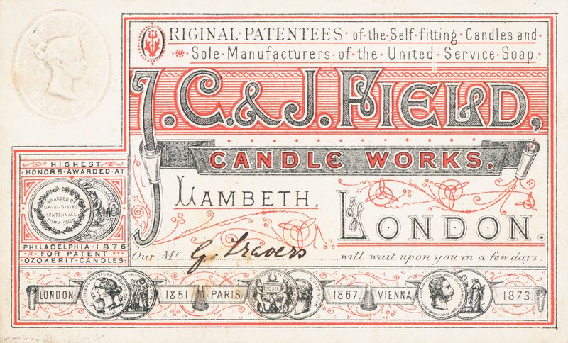 Biglietto commerciale, J C and J Field Candle Works da English School