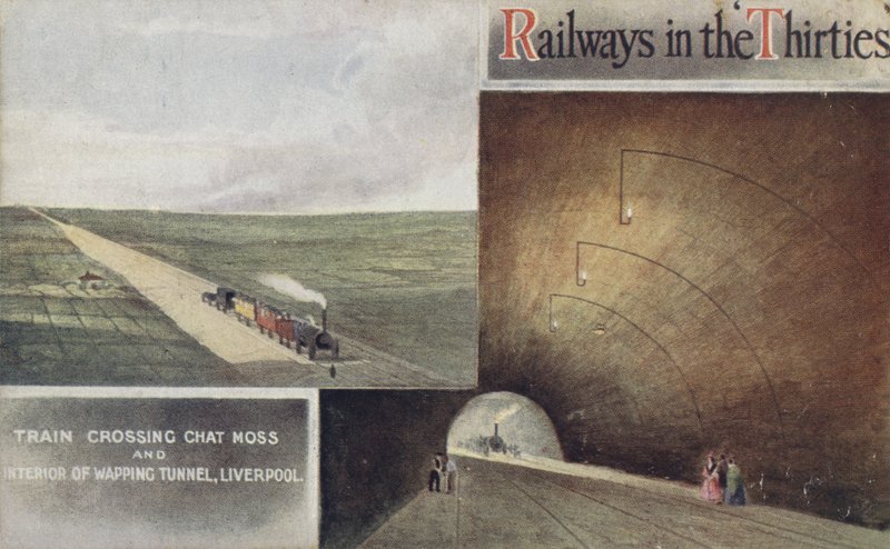 Treno che attraversa Chat Moss e Interno del Tunnel di Wapping, Liverpool da English School