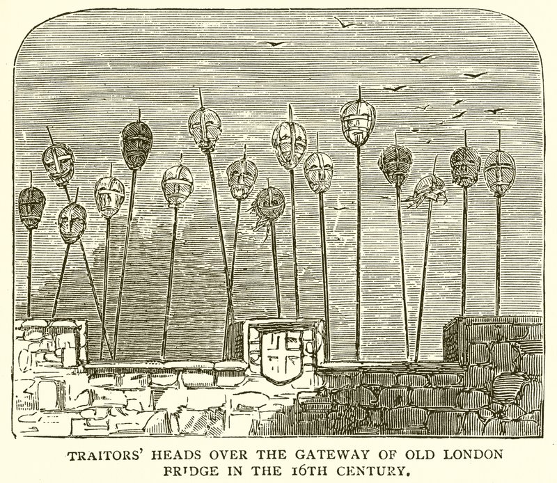 Teste di traditori sopra il portale del vecchio ponte di Londra nel XVI secolo da English School