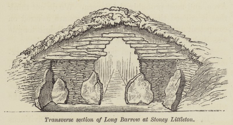 Sezione trasversale del Long Barrow a Stoney Littleton (incisione) da English School