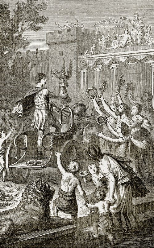 Ritorno trionfale di un vincitore olimpico, illustrazione da The Illustrated History of the World pubblicato da Ward Lock, c.1880 da English School