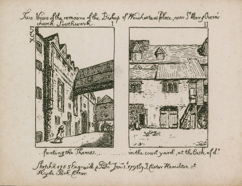 Due vedute dei resti del Palazzo del Vescovo di Winchester da English School