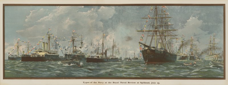 Tipi della Marina alla Royal Naval Review a Spithead, 23 luglio (cromolitografia) da English School