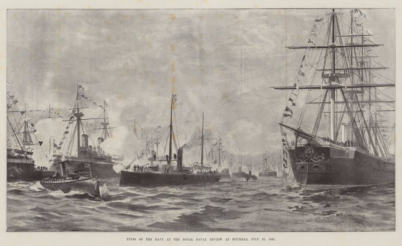 Tipi della Marina alla Royal Naval Review a Spithead, 23 luglio 1887 (litografia) da English School