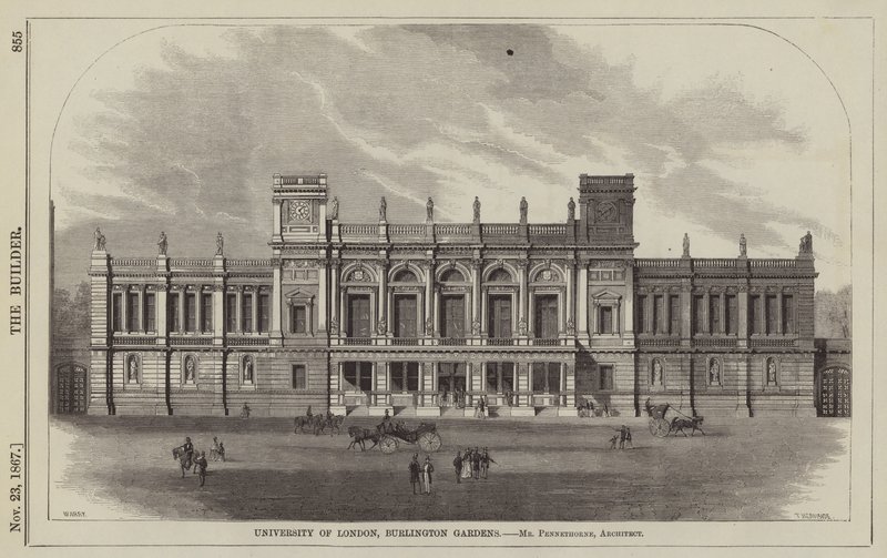 Università di Londra, Burlington Gardens, Mr Pennethorne, Architetto (incisione) da English School